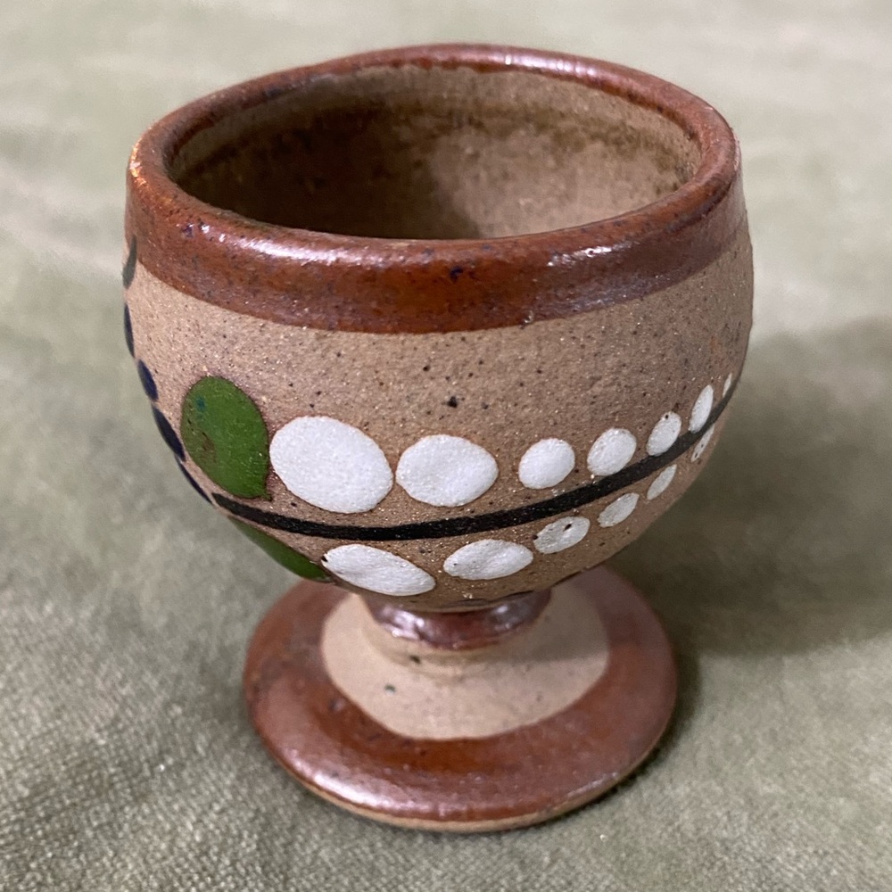 Tonala Handcrafted Ceramic Cup Flowers signed on side